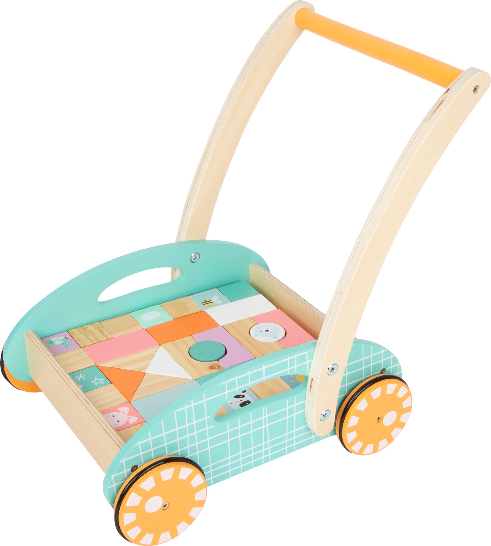 Pastel Wooden Baby Push Walker with 34 Blocks - Vue 3