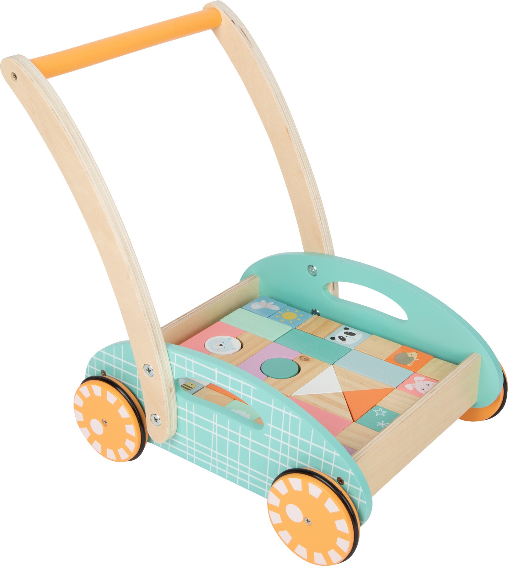 Pastel Wooden Baby Push Walker with 34 Blocks - Vue 6