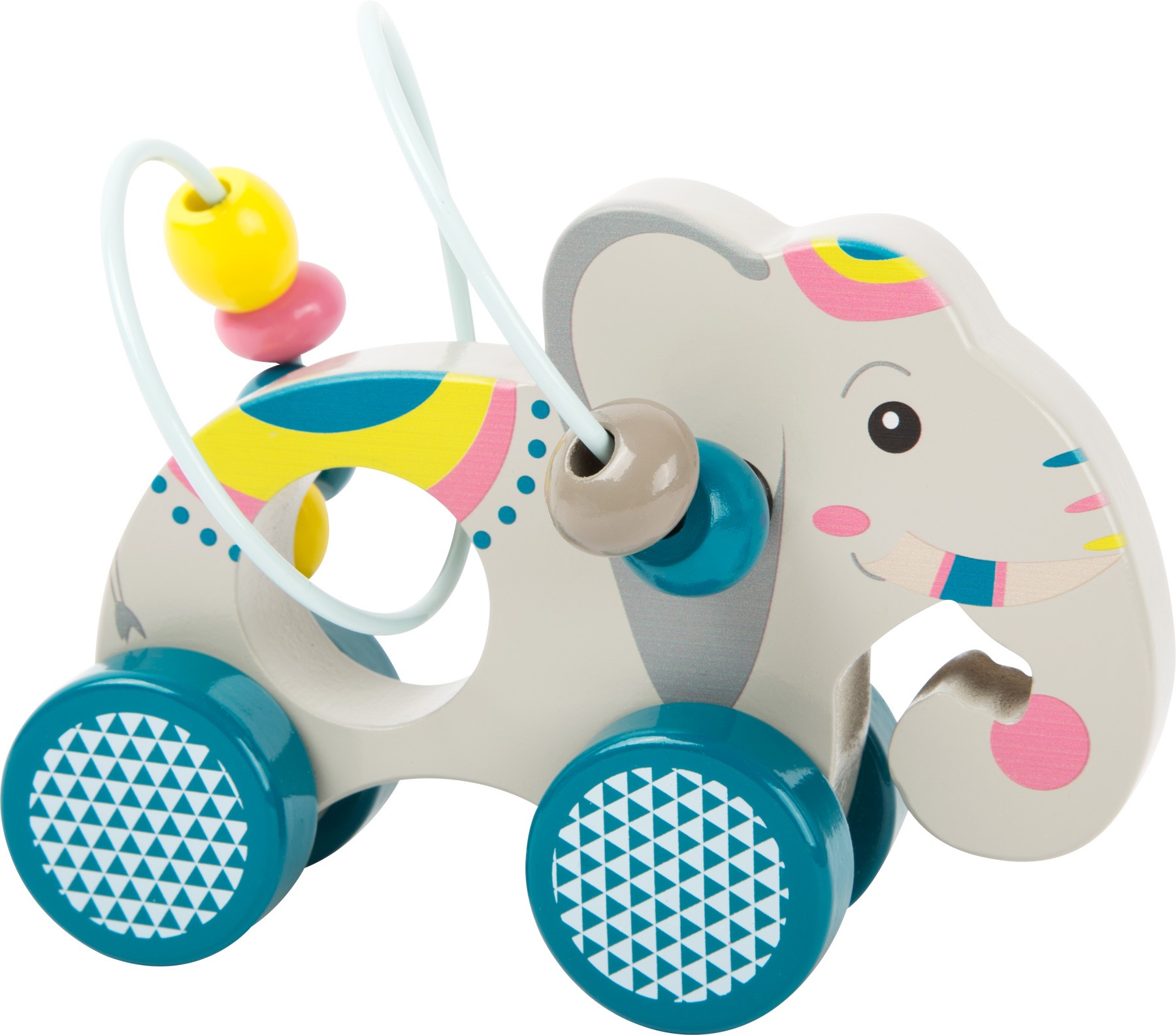 2-in-1 Wooden Elephant Push Toy & Bead Maze
