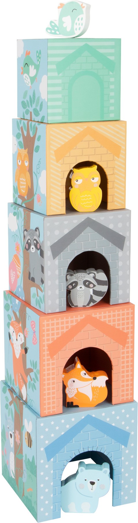 Pastel Wooden Animal Stacking Houses & Figures - Vue 4