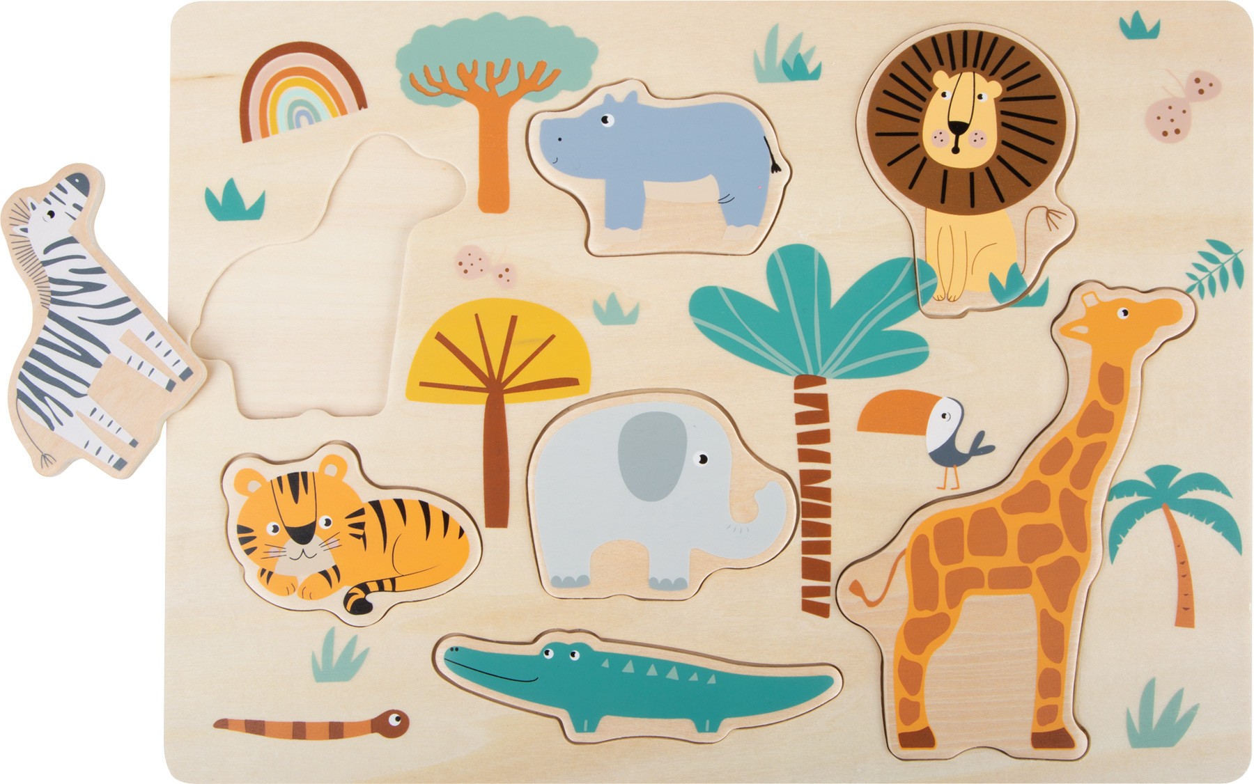 Wooden Safari Animals Inset Chunky Puzzle - Vue 3