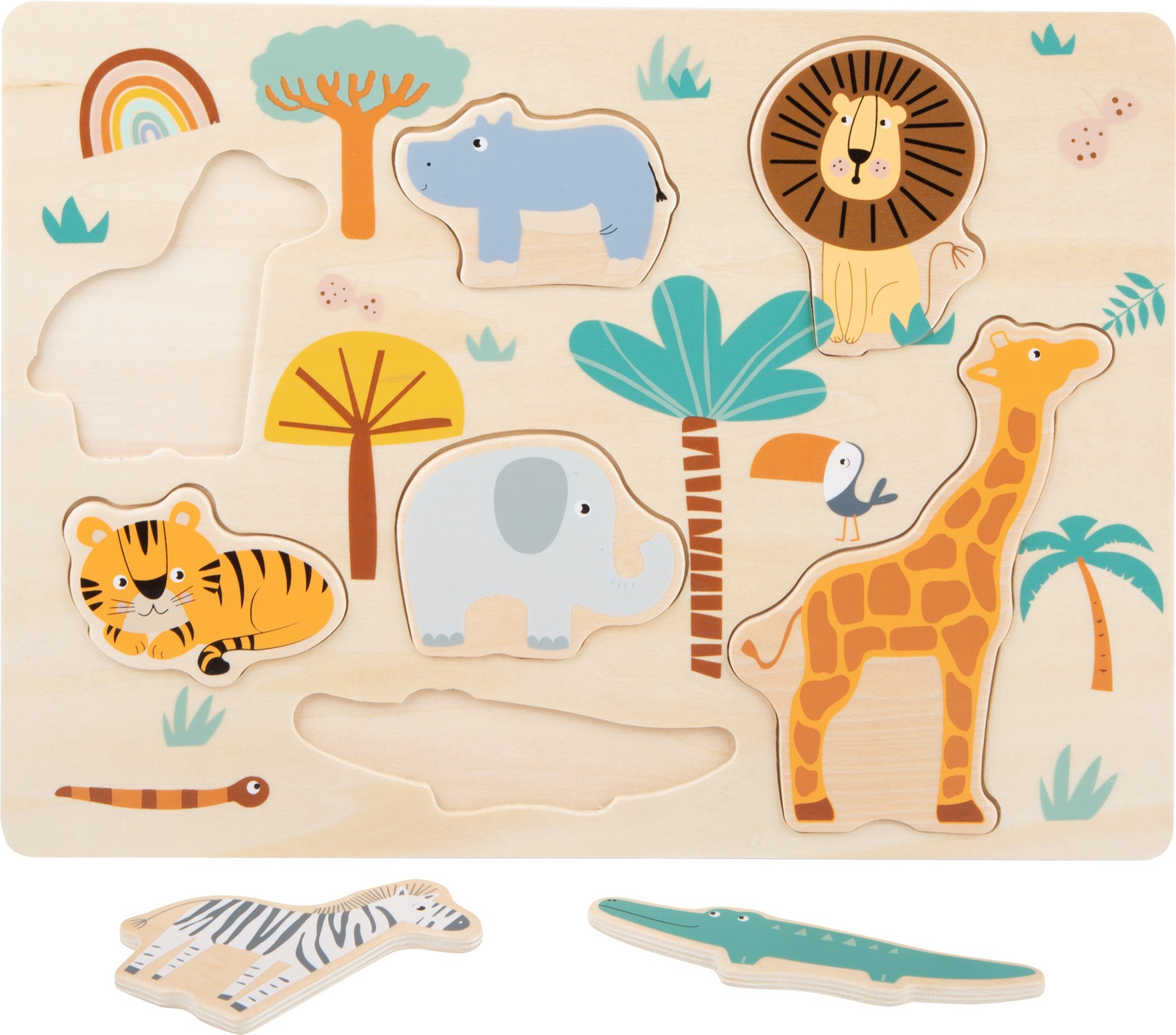 Wooden Safari Animals Inset Chunky Puzzle - Vue 2