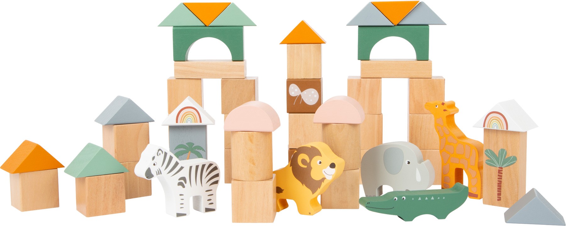 Safari Wooden Building Blocks - 50 Pieces