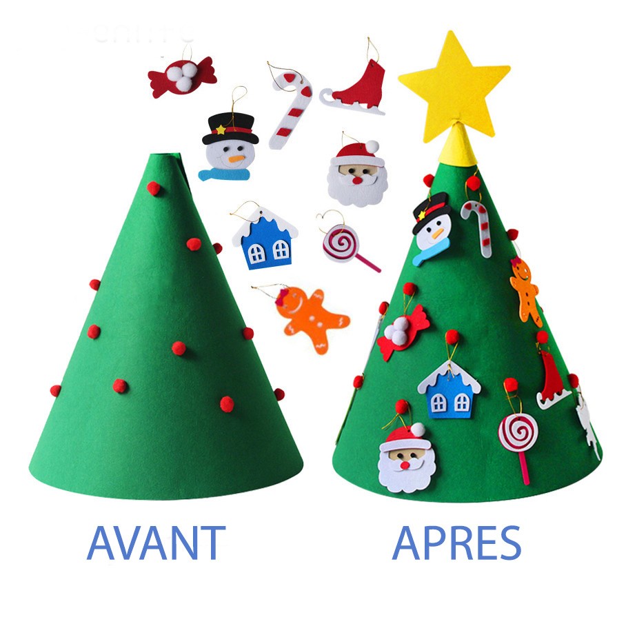 Montessori Felt Christmas Tree with 26 Detachable Ornaments - Vue 2