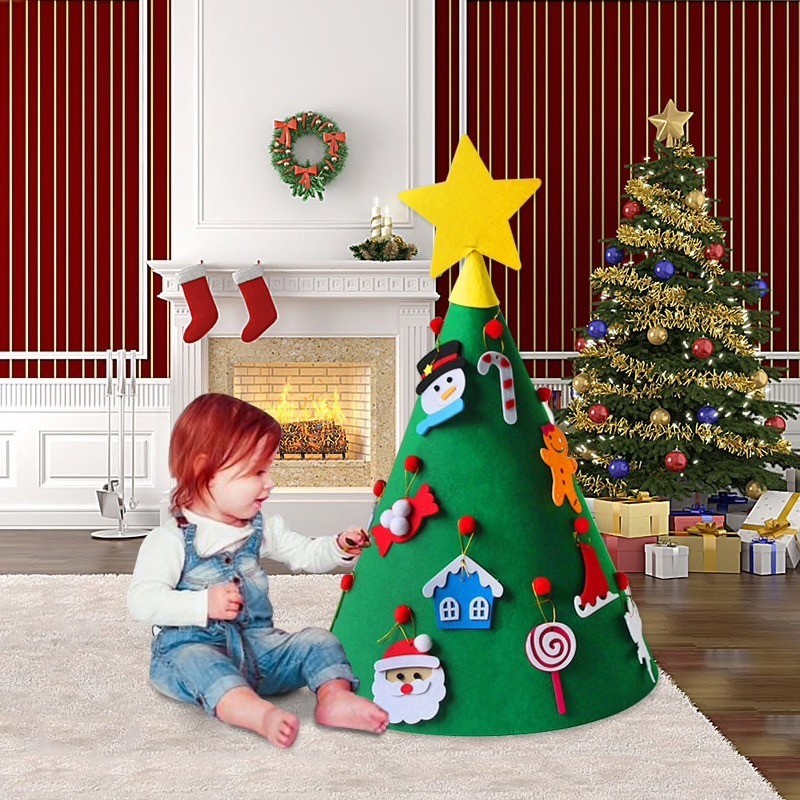 Montessori Felt Christmas Tree with 26 Detachable Ornaments - Vue 3