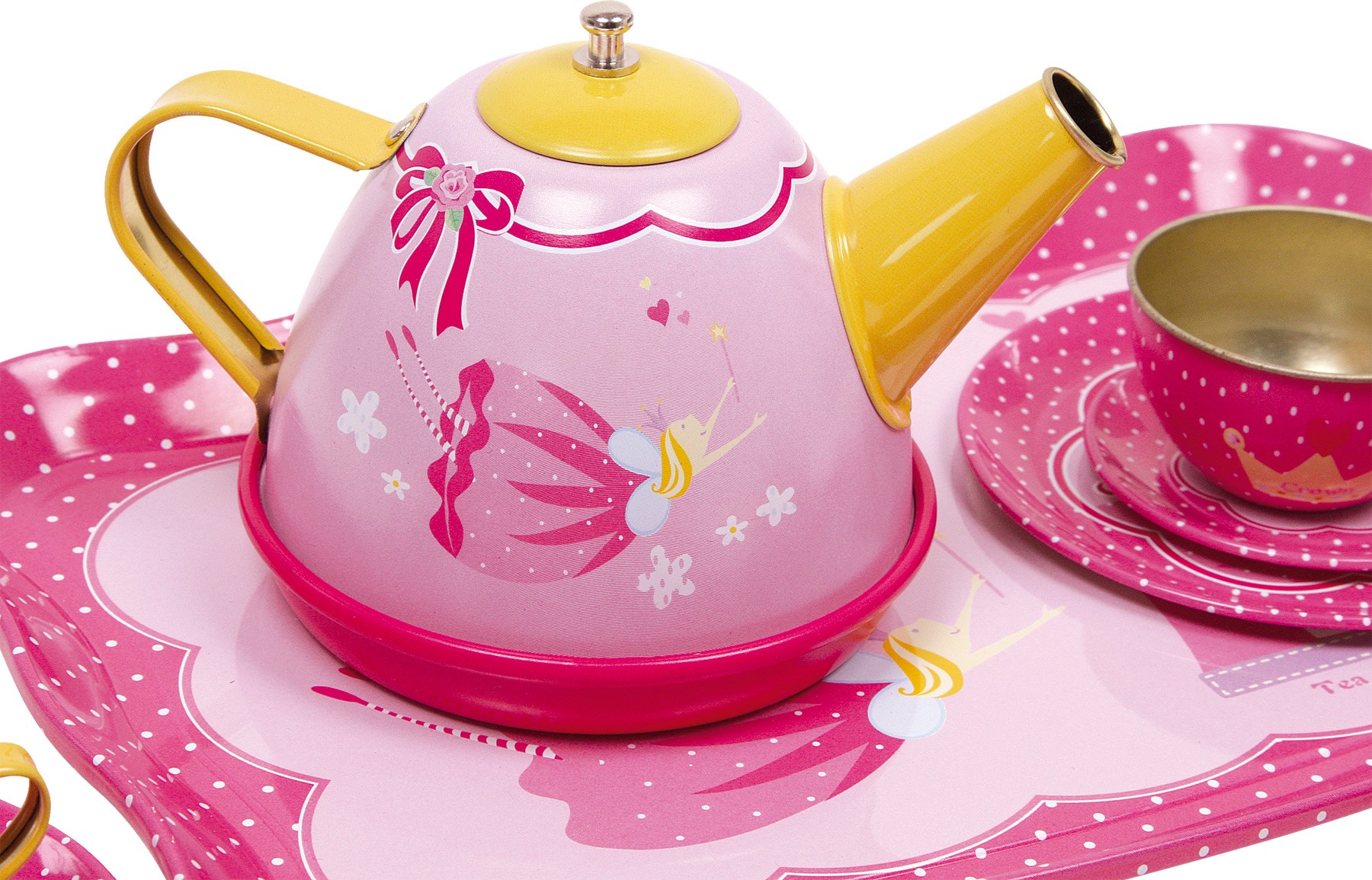 Pink Metal Toy Tea Set with Teapot, Cups & Serving Tray - Vue 2