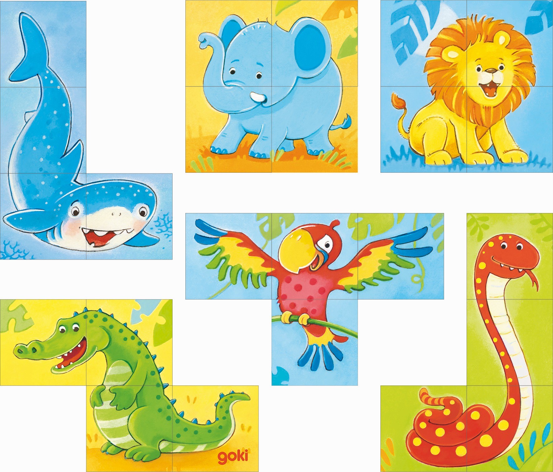 Wild Animals 4-Block Wooden Cube Puzzle - Vue 2