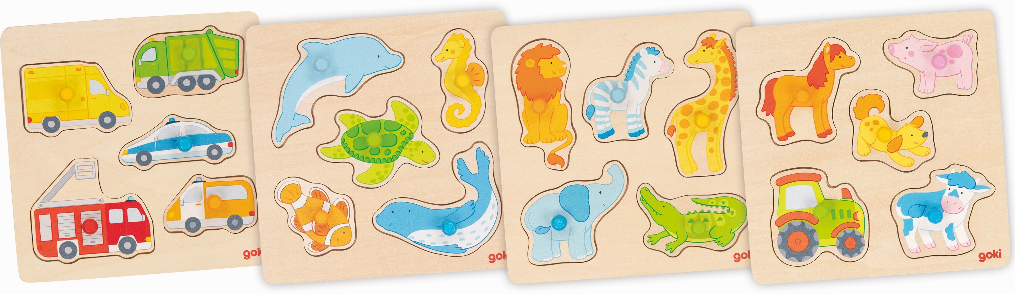 Square Wooden Peg Puzzle - Vehicles & Animals