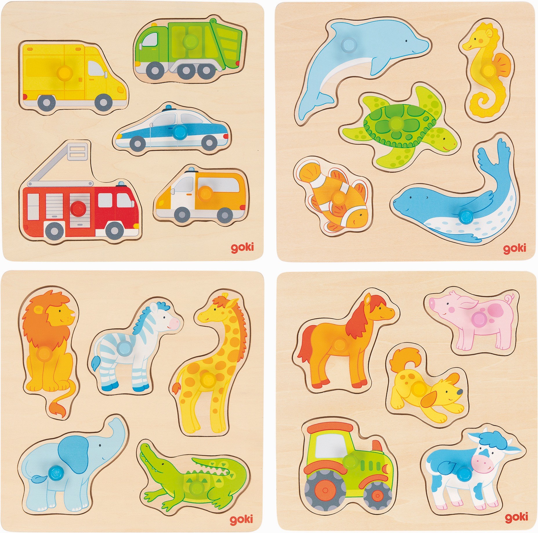 Square Wooden Peg Puzzle - Vehicles & Animals - Vue 3