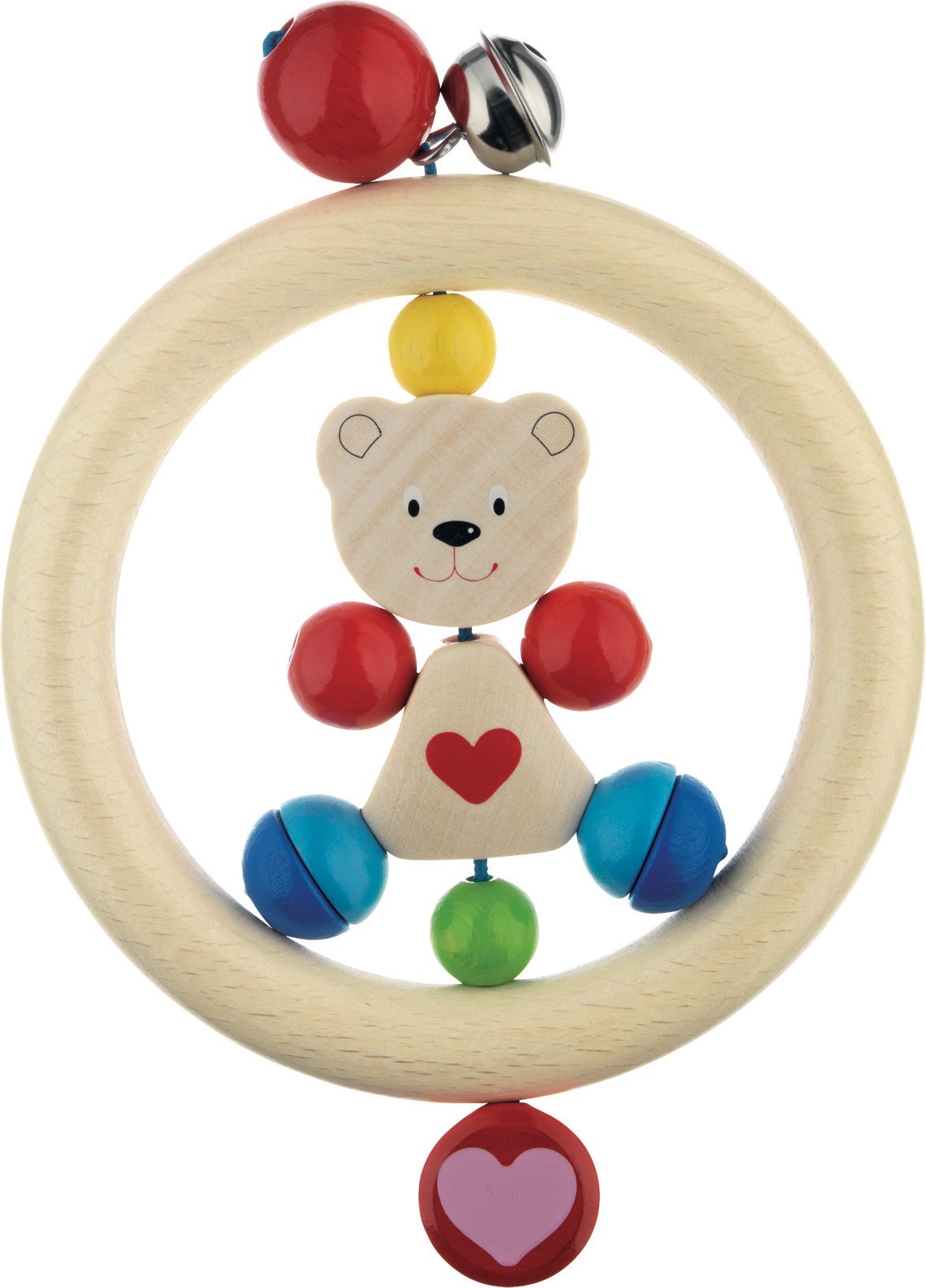 Grey Teddy Bear Wooden Baby Rattle with Bell - Vue 2