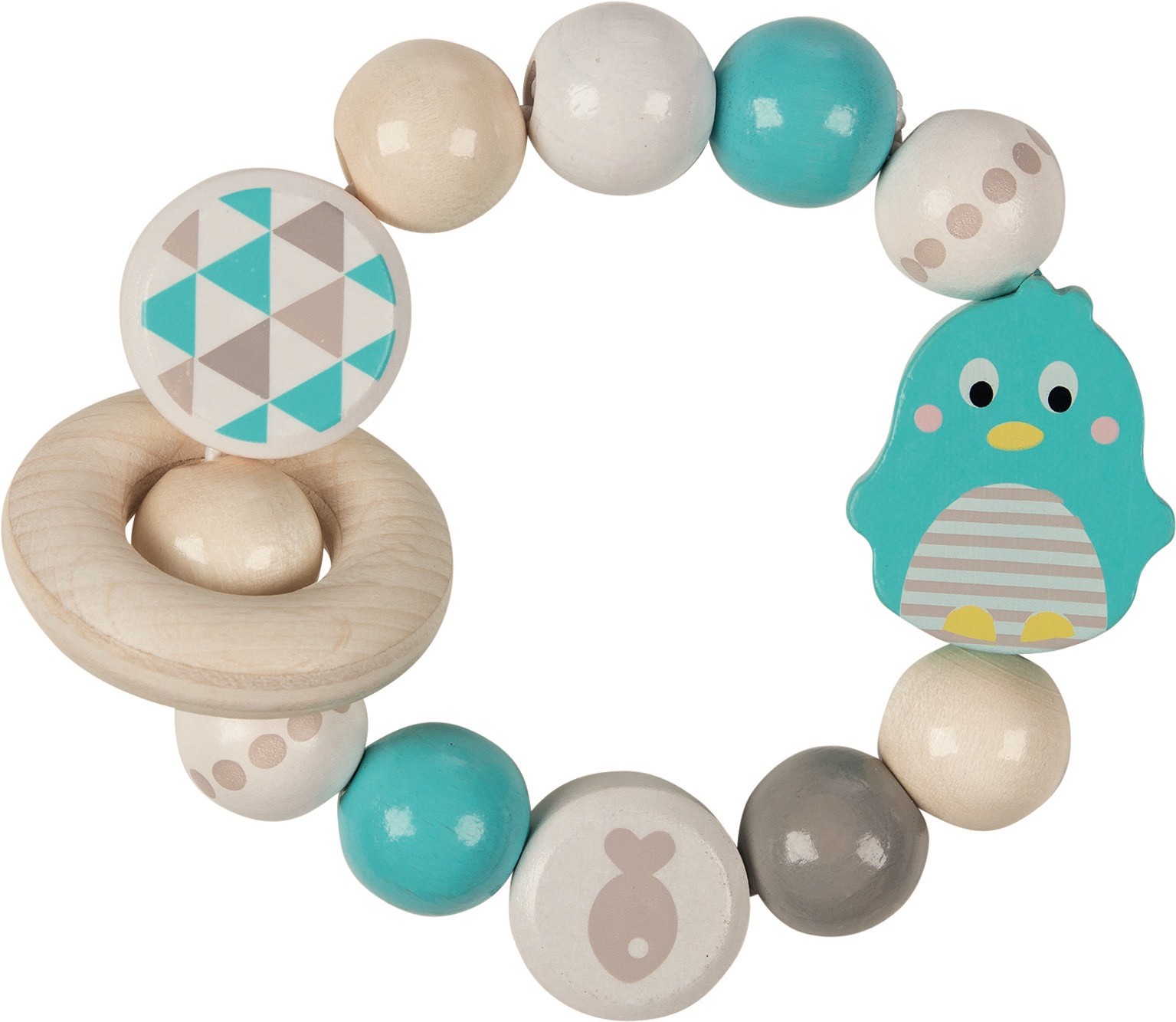 Blue Bird Wooden Ring Rattle for Babies