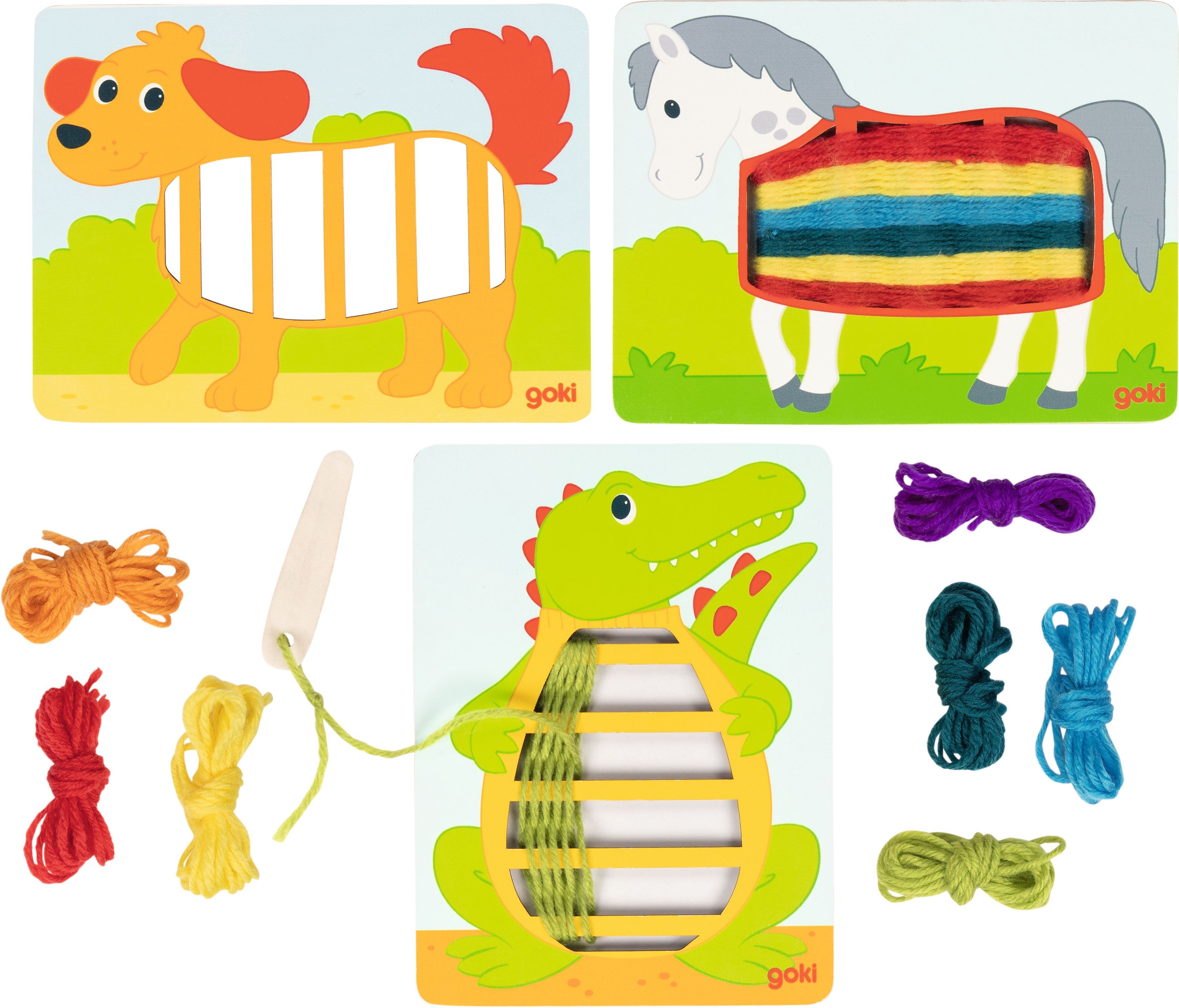 3 Wooden Animal Weaving Cards with Wool