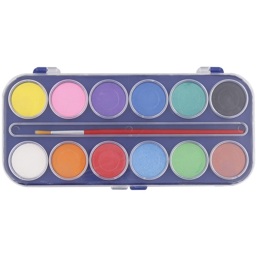 Children's Watercolour Paint Box - 12 Colours & Brush