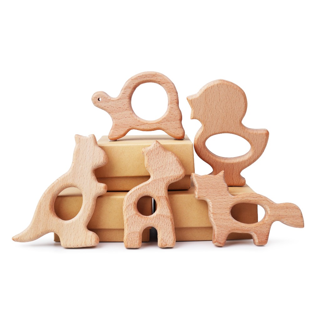 Beech Wood Animal Teething Ring
