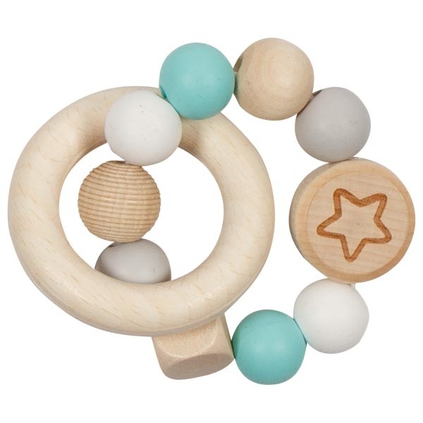 Turquoise Star Wooden & Silicone Teething Rattle