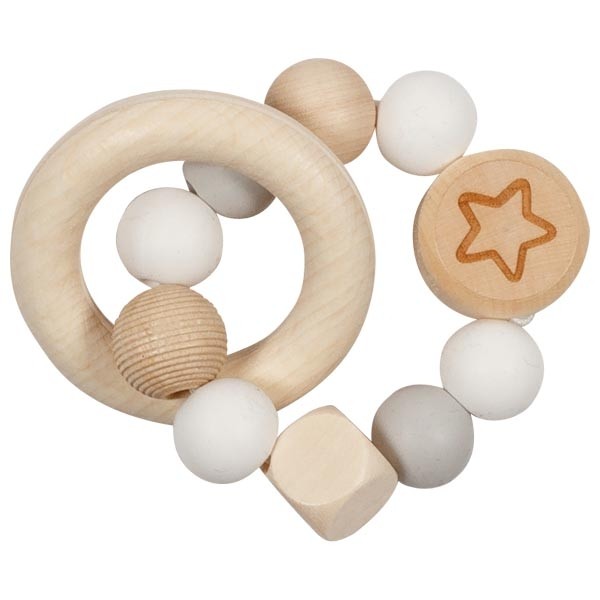 Scandinavian Grey & White Wooden Star Baby Teething Toy