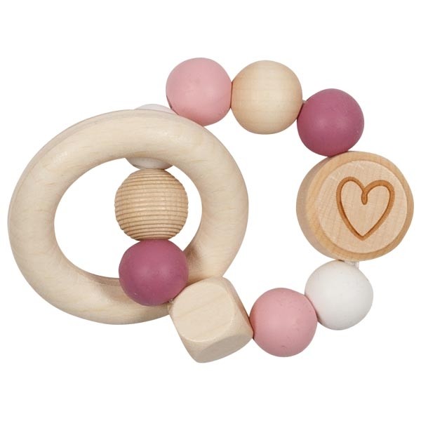 Baby Girl Pink Heart Wooden Teething Ring