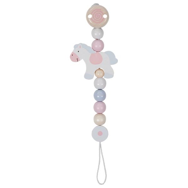 Pink & White Wooden Horse Baby Dummy Clip