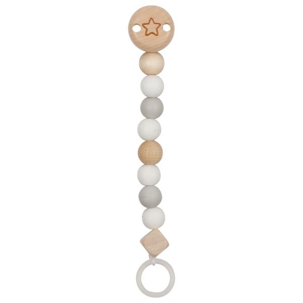 Grey & White Star Wooden Baby Dummy Clip