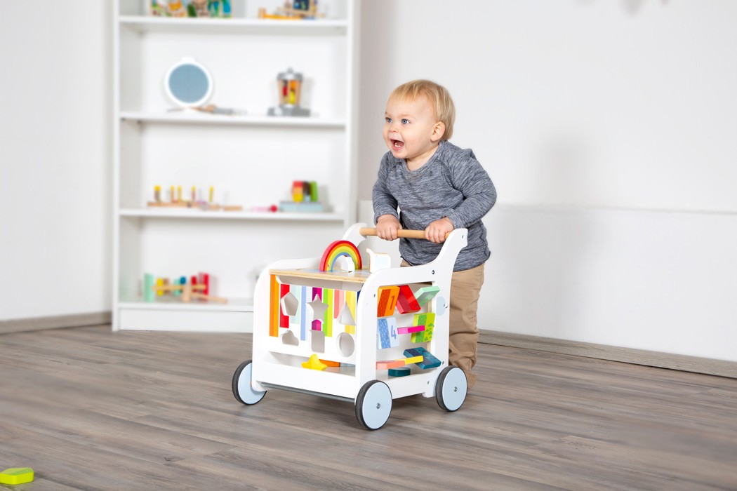 Deluxe Rainbow Wooden Baby Walker & Activity Cart - Vue 9