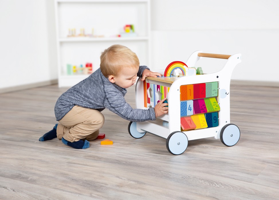 Deluxe Rainbow Wooden Baby Walker & Activity Cart - Vue 10