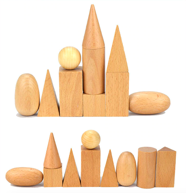 Wooden 3D Geometric Solids with Sensory Drawstring Bag - Vue 9