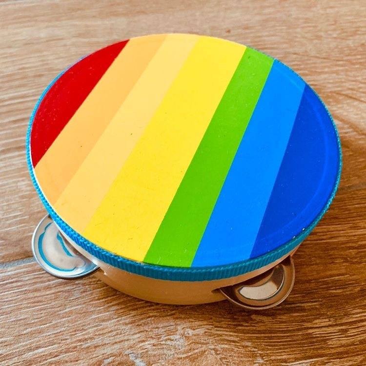 Rainbow Wooden Tambourine - Percussion Music Instrument - Vue 3