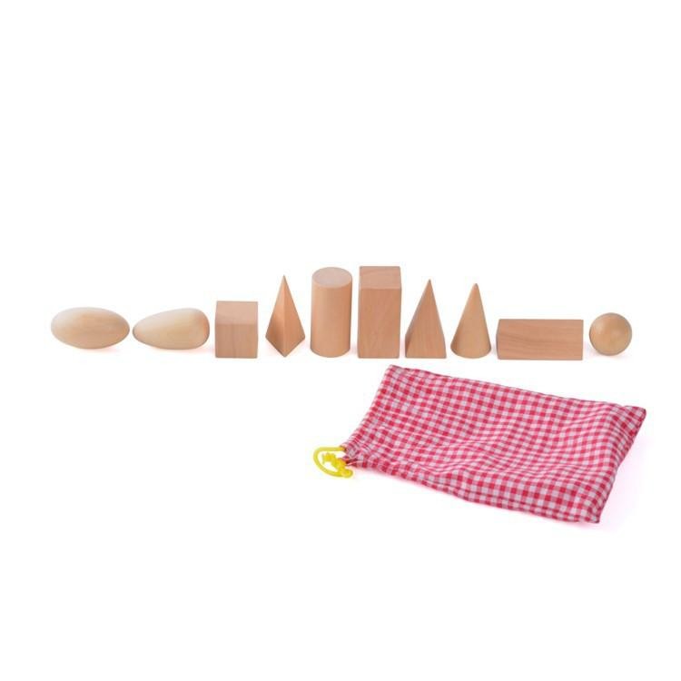 Wooden 3D Geometric Solids with Sensory Drawstring Bag - Vue 12