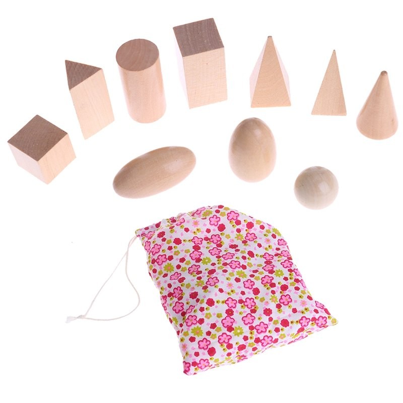 Wooden 3D Geometric Solids with Sensory Drawstring Bag - Vue 3