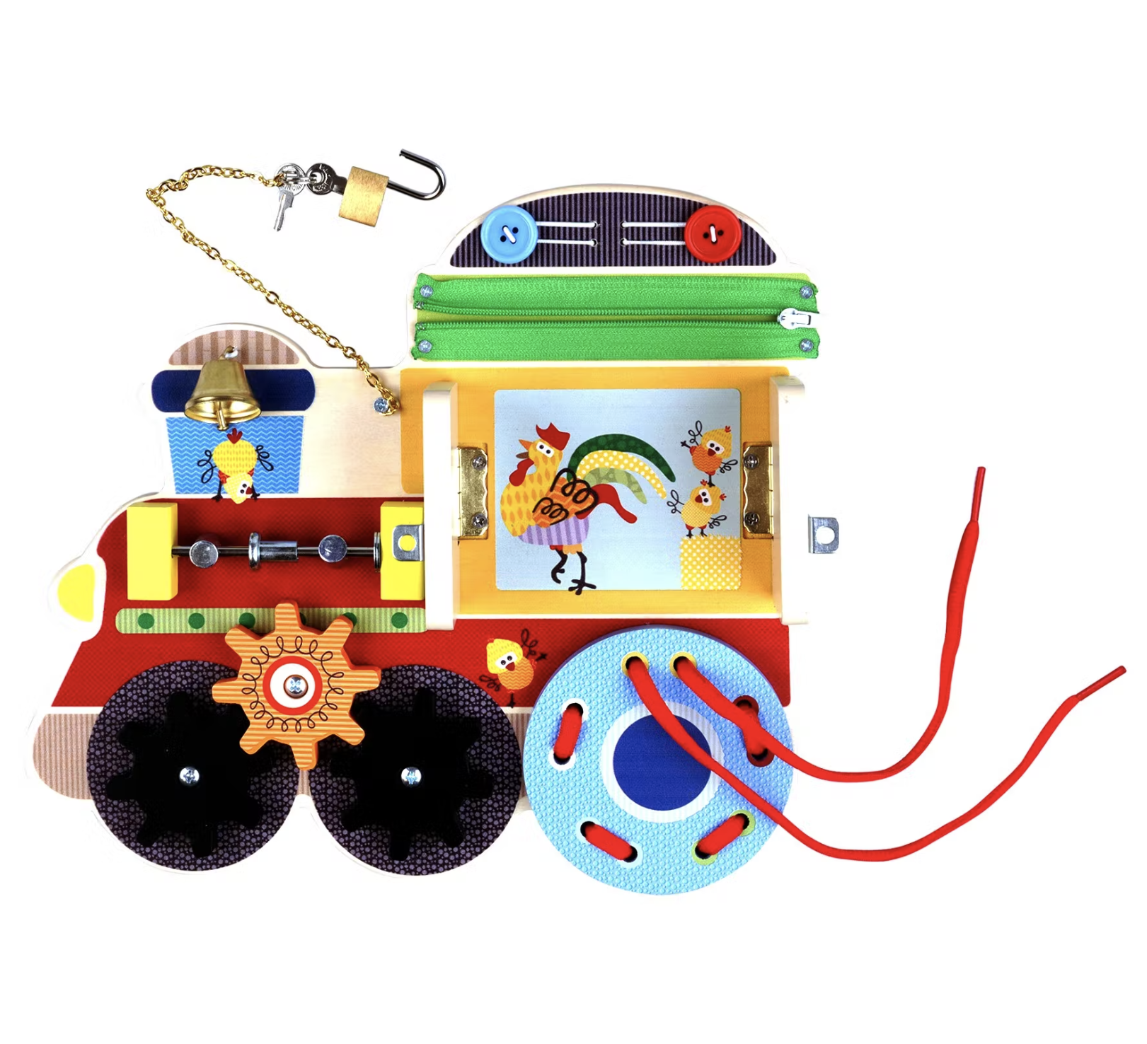 Montessori Locomotive Wooden Busy Board with Latches - Vue 6