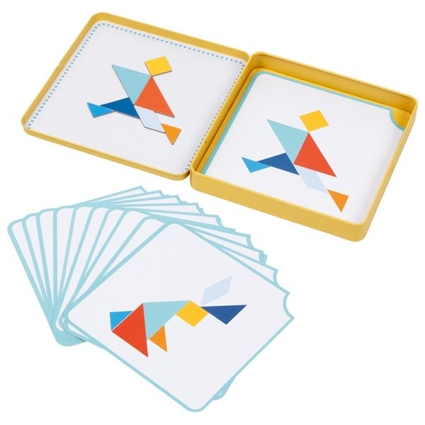 Wooden Tangram Puzzle Set in Metal Tin with Challenge Cards - Vue 2