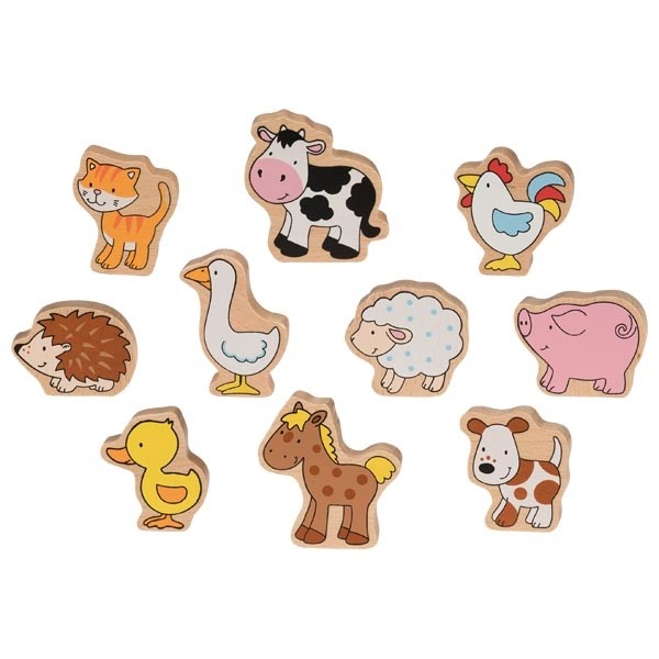 Wooden Farmyard Animal Figures Set - Pack of 10