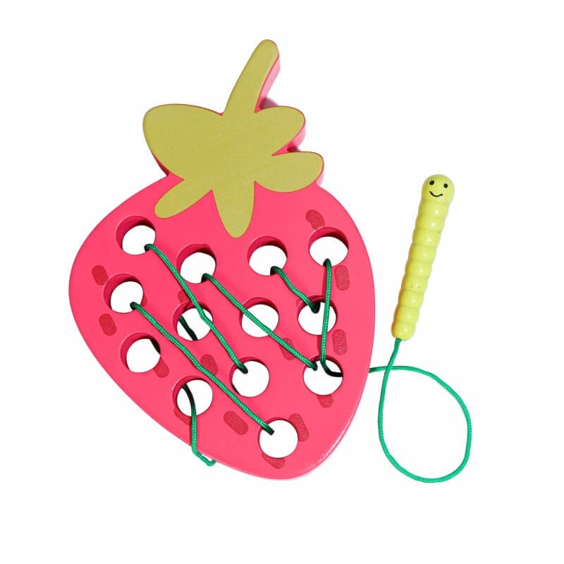 Montessori Wooden Strawberry Lacing & Threading Toy - Vue 2