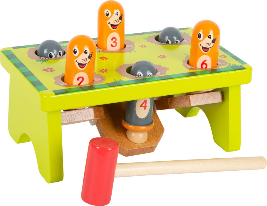 Warm Taupe Wooden Hammering Bench with Pegs - Vue 4
