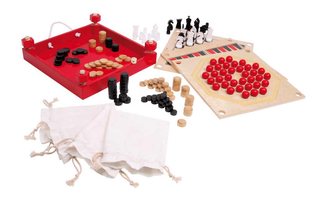 Traditional Wooden Family Board Games Compendium Box