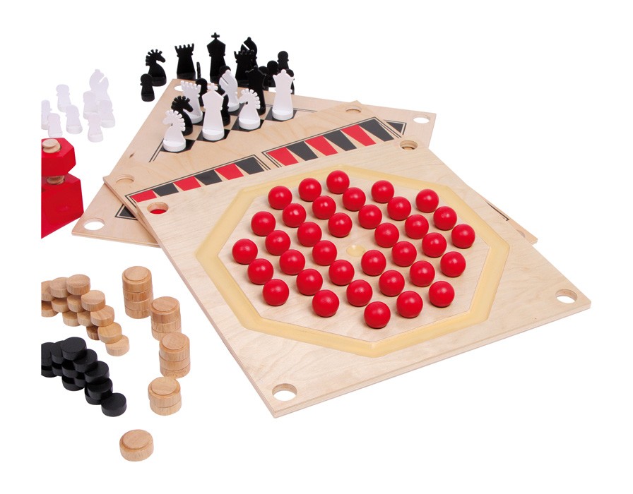 Traditional Wooden Family Board Games Compendium Box - Vue 4