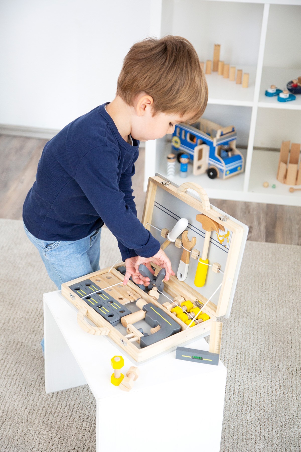 Deluxe Wooden Toolbox Playset - Grey & Yellow - Vue 8