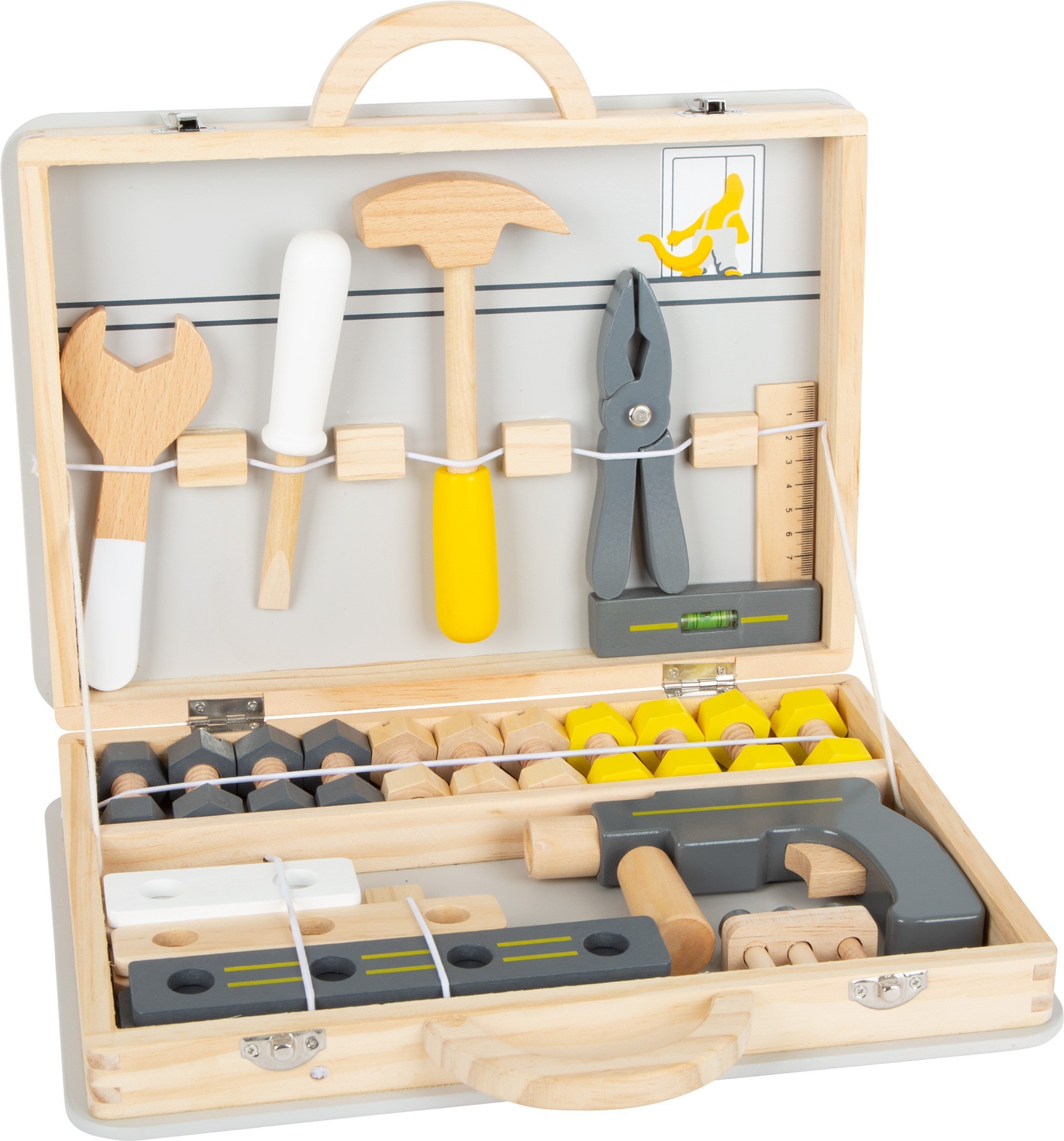 Deluxe Wooden Toolbox Playset - Grey & Yellow