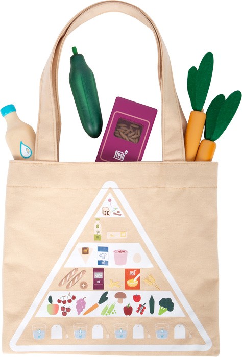 Wooden Market Grocery Bag with Play Food Essentials - Vue 3