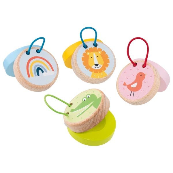 Handcrafted Wooden Rhythm Castanets with Painted Motif