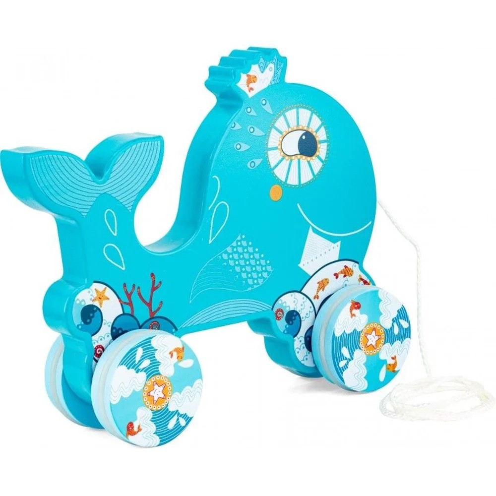 Blue Whale Wooden Rolling Push Toy with Wheels - Vue 3