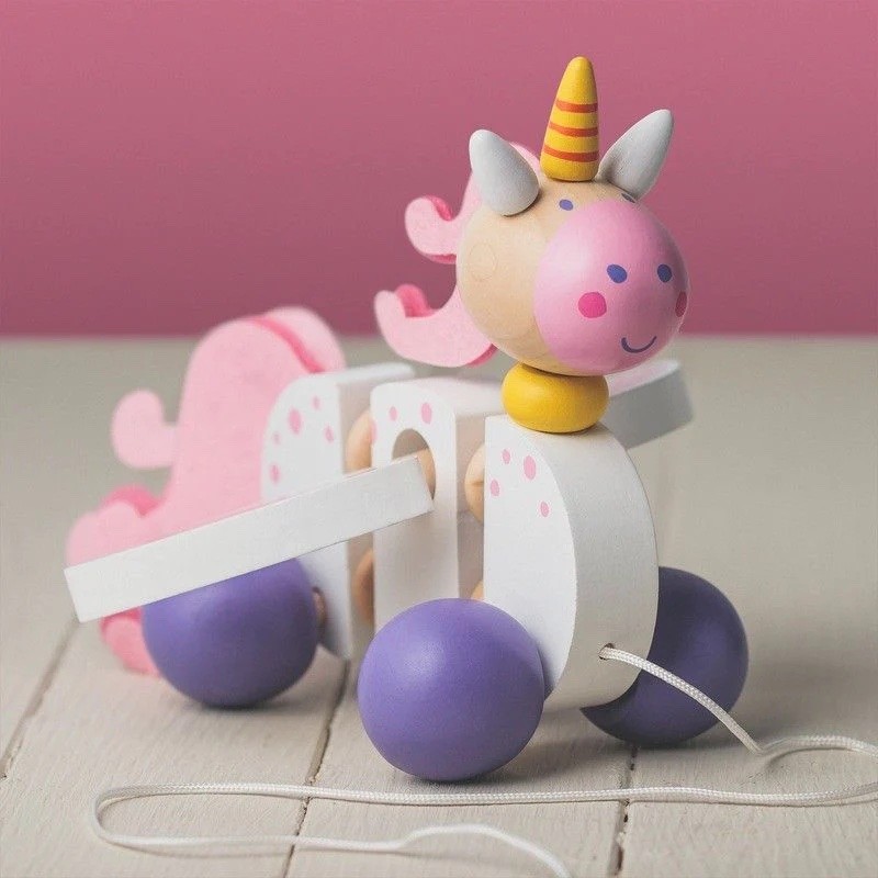 Wooden Pull-Along Unicorn Walking Companion Toy - Vue 2