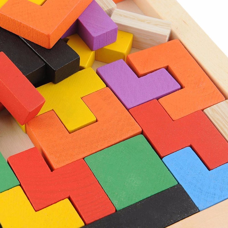 Montessori Wooden Tetris Tangram Brain Teaser - Vue 4