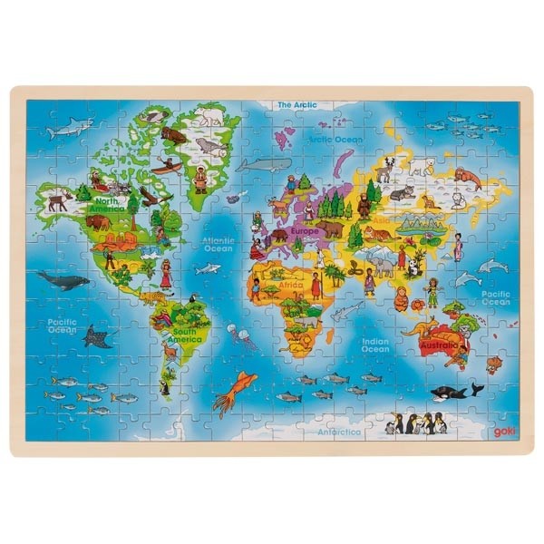 192-Piece Wooden World Map Jigsaw Puzzle - Vue 2