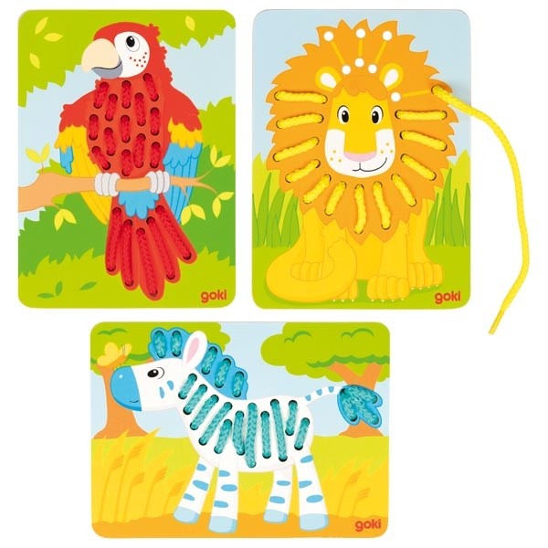 3 Wooden Safari Animals Lacing Cards - Vue 2