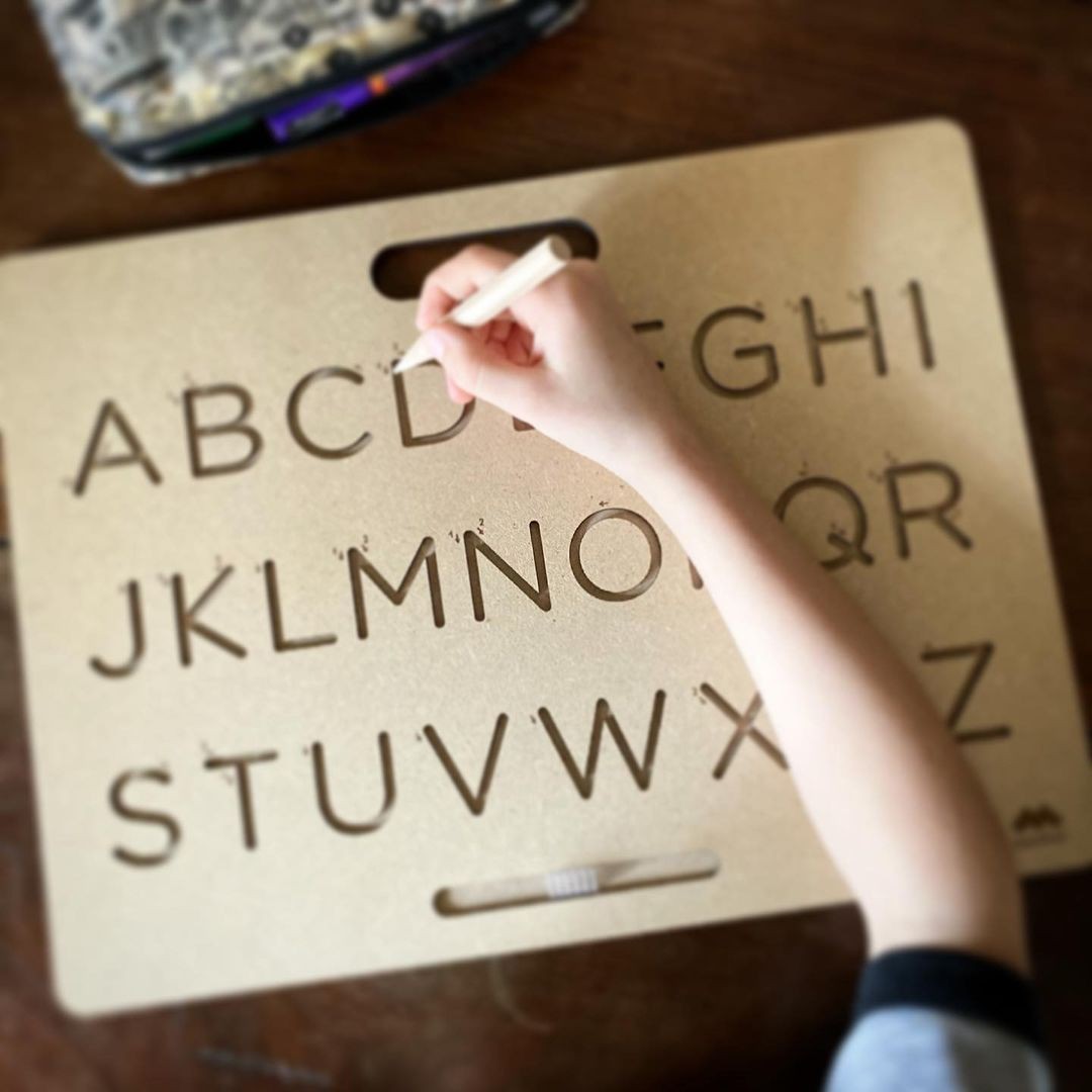 Wooden Uppercase Print Tracing Board with Wooden Stylus - Vue 2