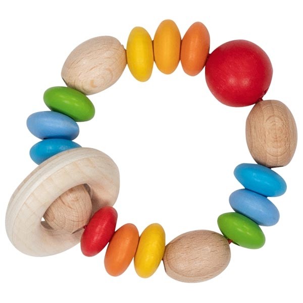 Natural Wooden Teething Rattle & Colourful Sensory Beads
