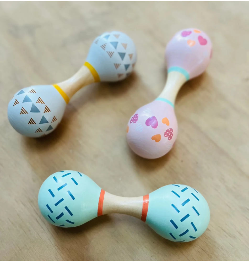 Wooden Baby Maracas Rattle - Sensory Musical Toy - Vue 5