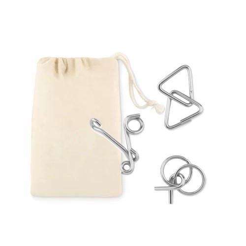 Set of 3 Metal Wire Brain Teasers with Cotton Pouch - Vue 2