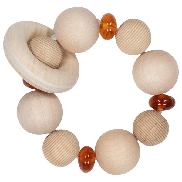 Natural Amber & Beech Wood Teething Rattle - Vue 2